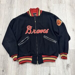 Vtg 50s Milwaukee Braves Game Worn Player Issued Black Wool Jacket Size 46